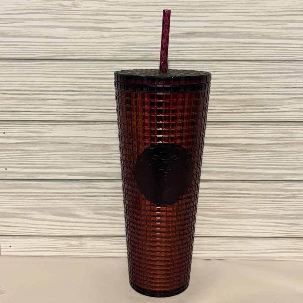 NWT Starbucks 2020 Holiday Berry Plum Grid Disco Cold Cup Tumbler 24 Oz. Venti